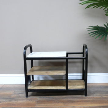 Small Black & Natural Storage Bench