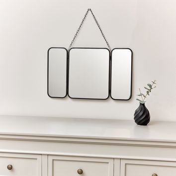 Small Black Triple Wall Hanging Mirror - 50cm x 30.5cm