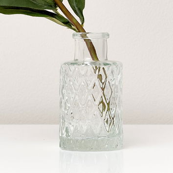 Small Clear Geometric Glass Bottle Vase - 9.5cm