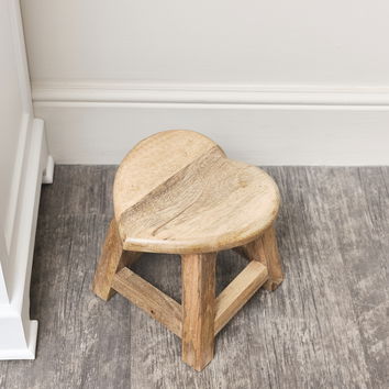 Small Mango Wood Heart Stool