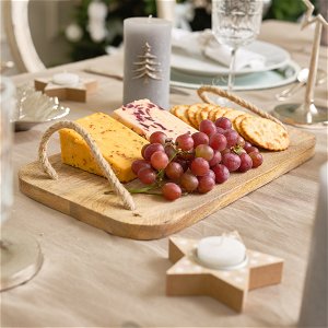 Small Mango Wooden Cheese Board with Rope Handles - 35.5cm