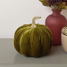 Small Olive Green & Gold Velvet Pumpkin Ornament - 17cm