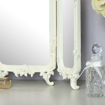 Small Ornate Rose Triple Mirror - 38cm x 38cm