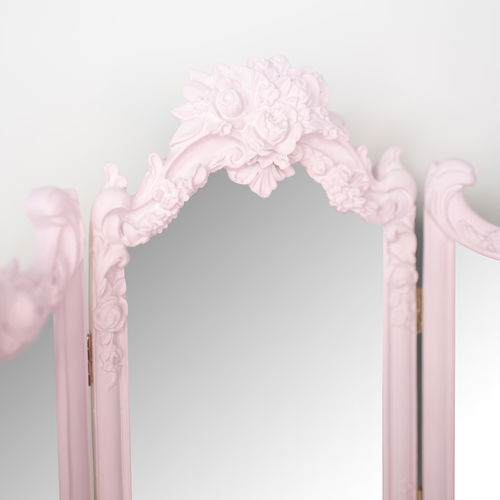 Small Pink Ornate Rose Triple Mirror - 37cm x 38cm