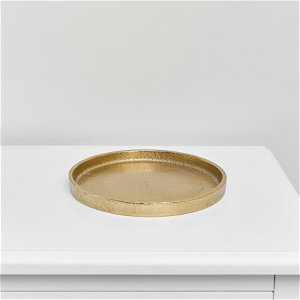 Small Round Antique Gold Metal Tray - 20.5cm