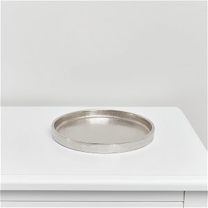 Small Round Silver Metal Tray - 20.5cm
