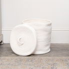 Small White Cotton Rope Lidded Storage Basket - 24cm
