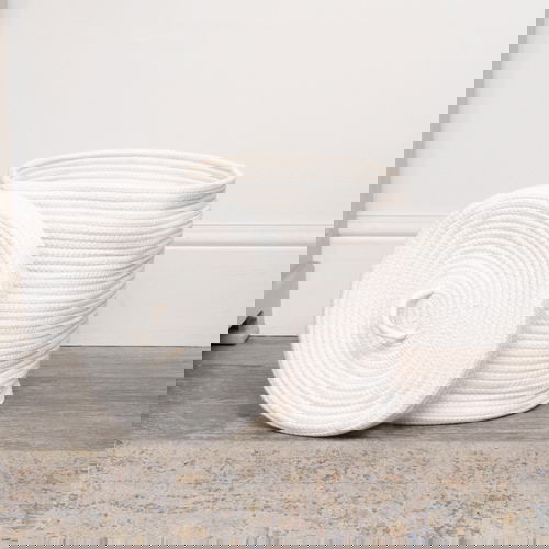 Small White Cotton Rope Lidded Storage Basket - 24cm