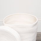 Small White Cotton Rope Lidded Storage Basket - 24cm