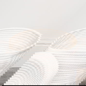 Small White Cotton Rope Lidded Storage Basket - 24cm