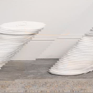 Small White Cotton Rope Lidded Storage Basket - 24cm