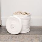 Small White Cotton Rope Lidded Storage Basket - 24cm