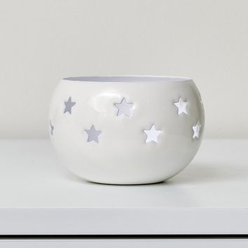 Round White Star Tealight Candle Holder - 8cm