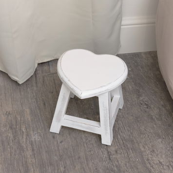 Small White Wood Heart Stool