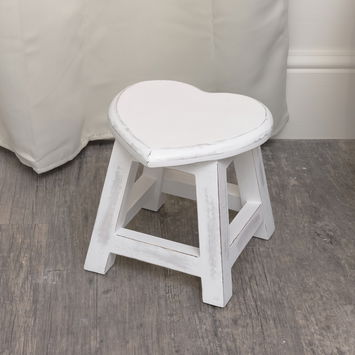 Small White Wood Heart Stool