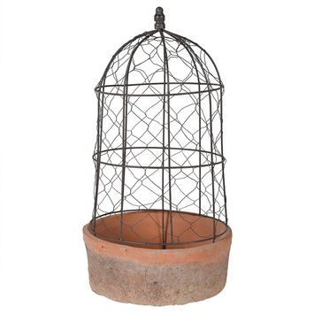 Small Wire Dome and Red Stone Planter Pot/Bird Cage - 45cm
