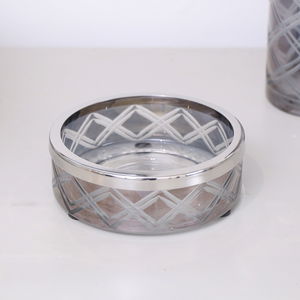 Smoked Patterned Glass Soap Dish with Silver Chrome Rim   
