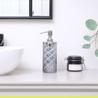 Smoked Patterned Soap Dispenser with Silver Chrome Rim