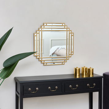 Square Gold Art Deco Fan Wall Mirror 55cm x 55cm 