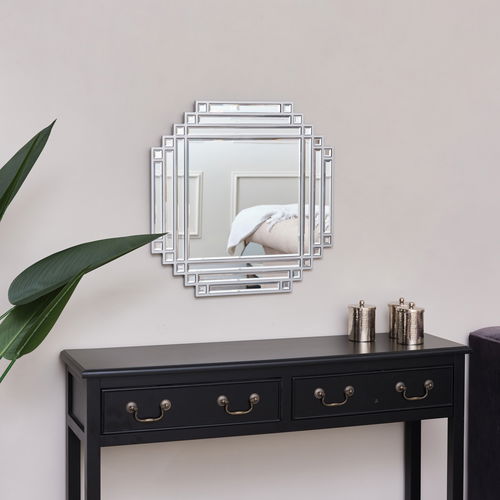 Square Silver Art Deco Fan Wall Mirror 55cm x 55cm 