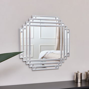 Square Silver Art Deco Fan Wall Mirror 55cm x 55cm 