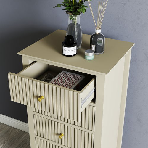 Tall 5 Drawer Bedside Table - Hales Taupe Range