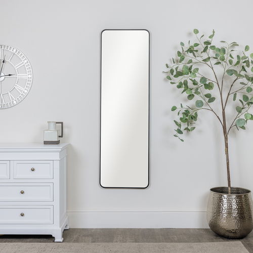 Tall Black Curved Framed Wall / Leaner Mirror 145cm x 45cm