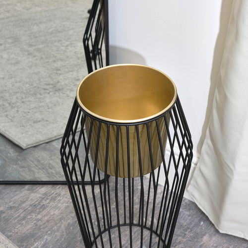 Tall Black & Gold Wire Planter Pot Stand - 45cm