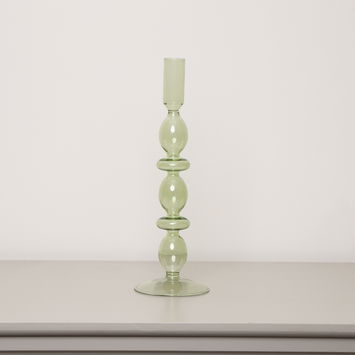 Tall Dark Green Glass Candle Holder - 27cm