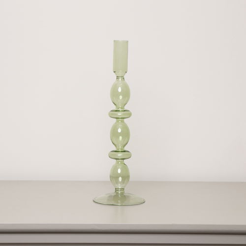 Tall Dark Green Glass Candle Holder - 27cm