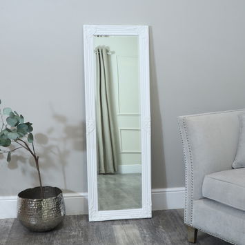 Tall / Long White Ornate Wall / Leaner Mirror 47cm x 142cm