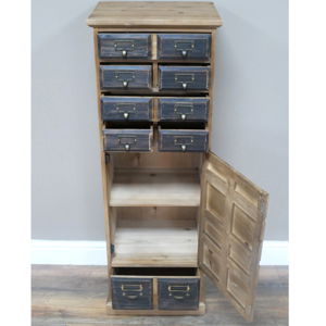 Tall Natural and Grey Storage Cabinet