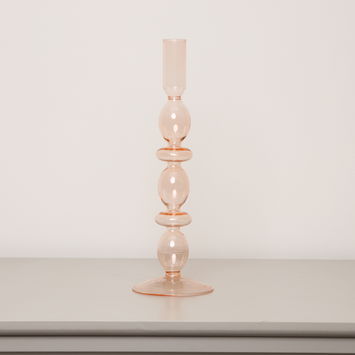 Tall Pale Pink Glass Candle Holder - 27cm