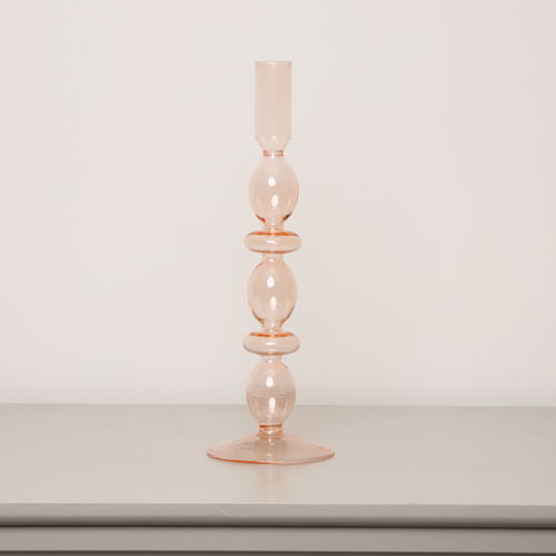 Tall Pale Pink Glass Candle Holder - 27cm