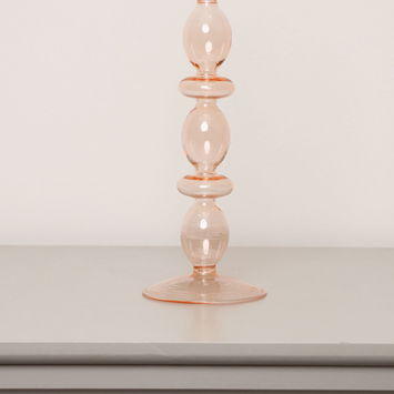 Tall Pale Pink Glass Candle Holder - 27cm