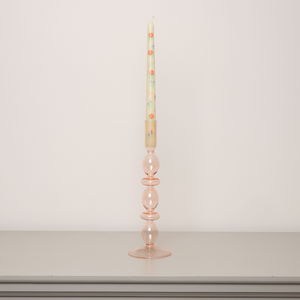 Tall Pale Pink Glass Candle Holder - 27cm