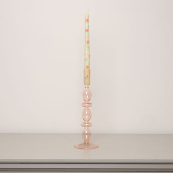 Tall Pale Pink Glass Candle Holder - 27cm