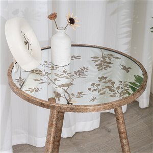 Tall Round Vintage Gold Printed Mirrored Side Table