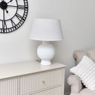 Tall Round White Table Lamp with Cream Linen Shade