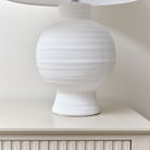 Tall Round White Table Lamp with Cream Linen Shade