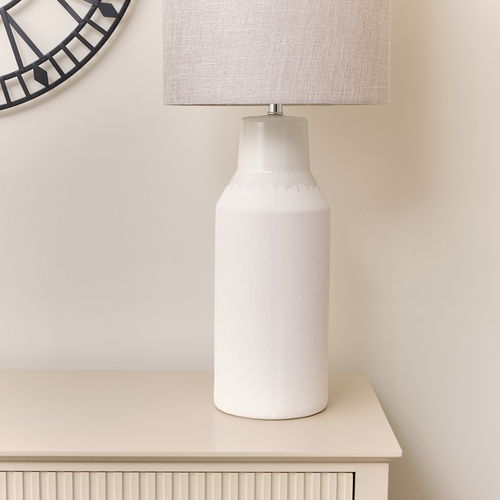 Tall White Ceramic Table Lamp with Grey Shade