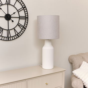 Tall White Ceramic Table Lamp with Grey Shade