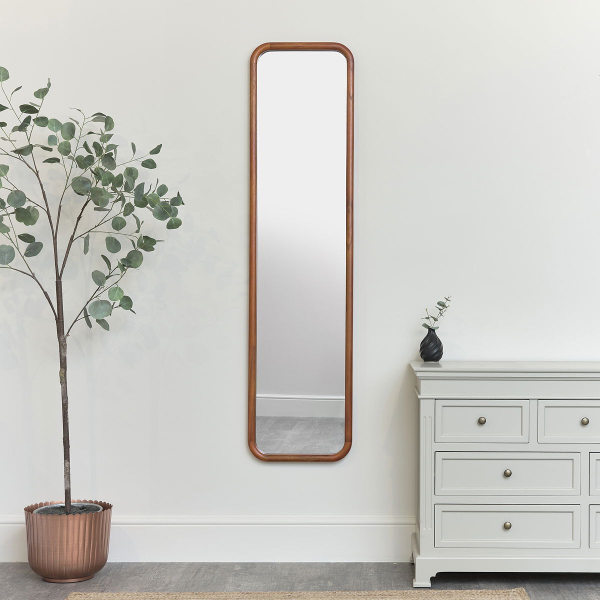 Tall Wooden Curved Framed Wall Mirror 160cm x 40cm Melody Maison