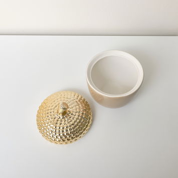 Taupe and Gold Ceramic Acorn Lidded Jar