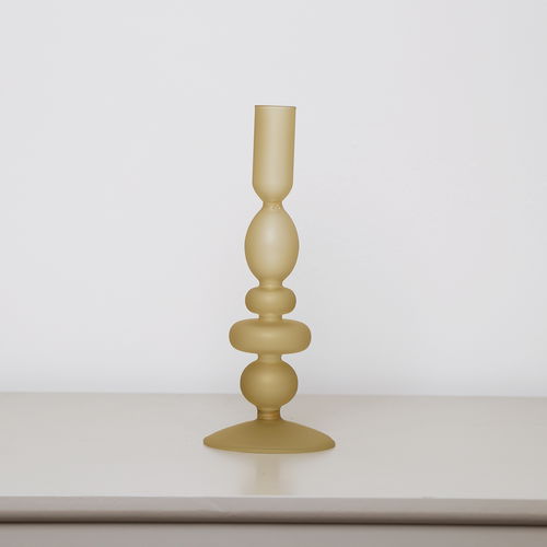 Taupe Frosted Glass Candle Holder - 20.5cm