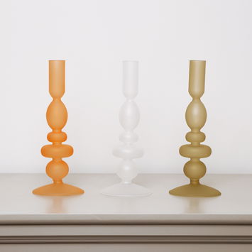 Taupe Frosted Glass Candle Holder - 27cm