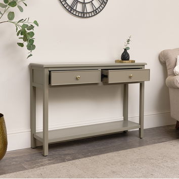 Taupe Grey 2 Drawer Console Table with Shelf Storage