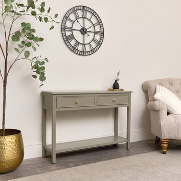 Taupe Grey 2 Drawer Console Table with Shelf Storage