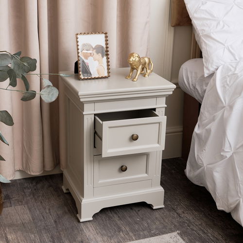 Taupe-Grey Two Drawer Bedside Table - Daventry Taupe-Grey Range 