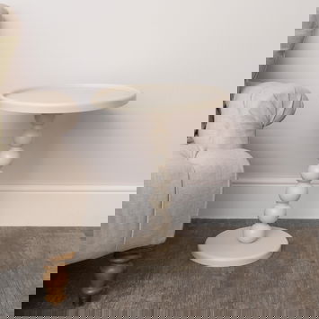 Taupe Painted Round Wooden Bobble Side Table - 45cm x 56.5cm